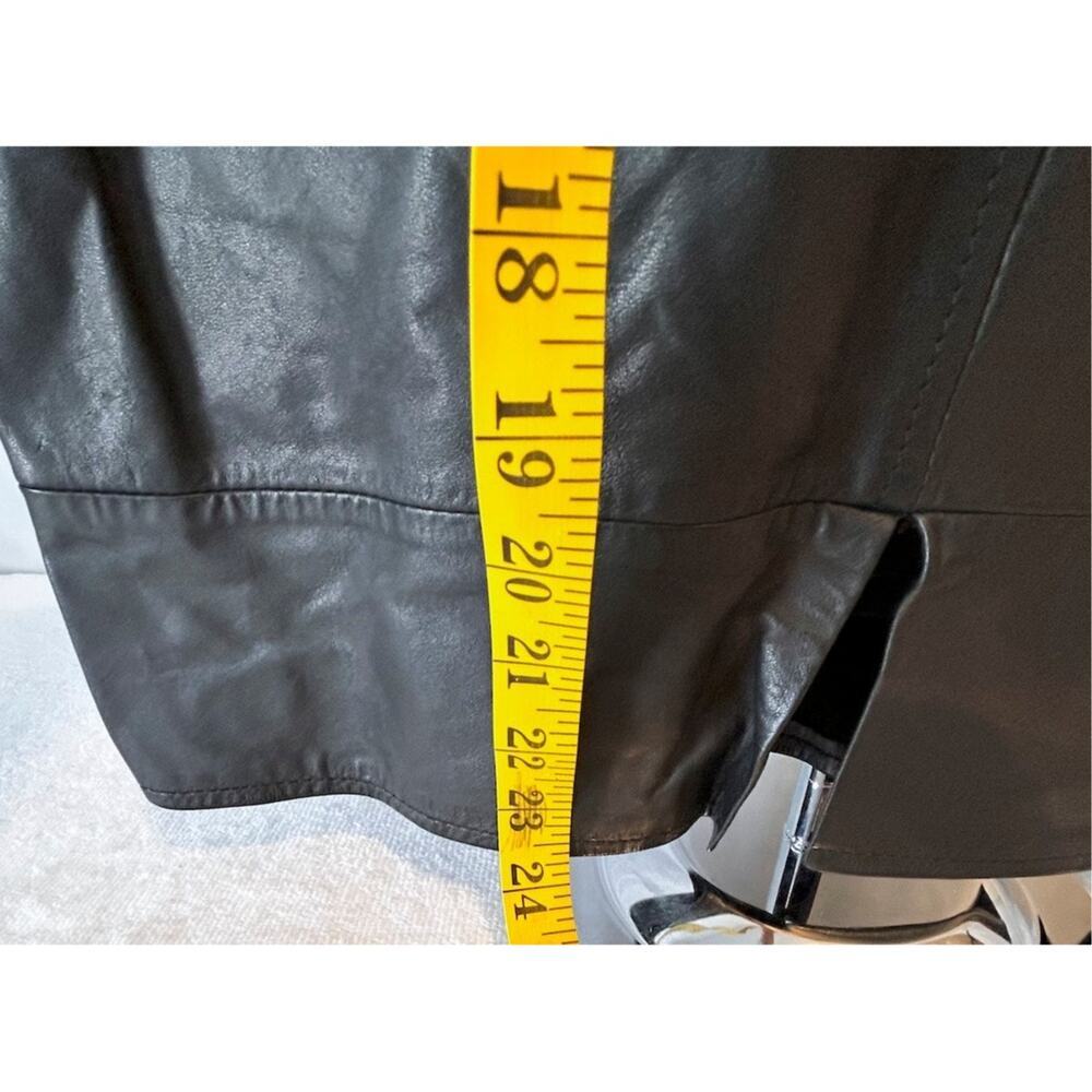 80s Vintage Genuine Black Leather Sexy Vixen knee Length Skirt Size 8 - Picture 8 of 9